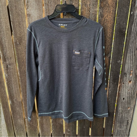 Ariat Wm’s Rebar Workman Logo Long Sleeve T-shirt  In Charcoal Gray Sz S - Picture 8 of 14